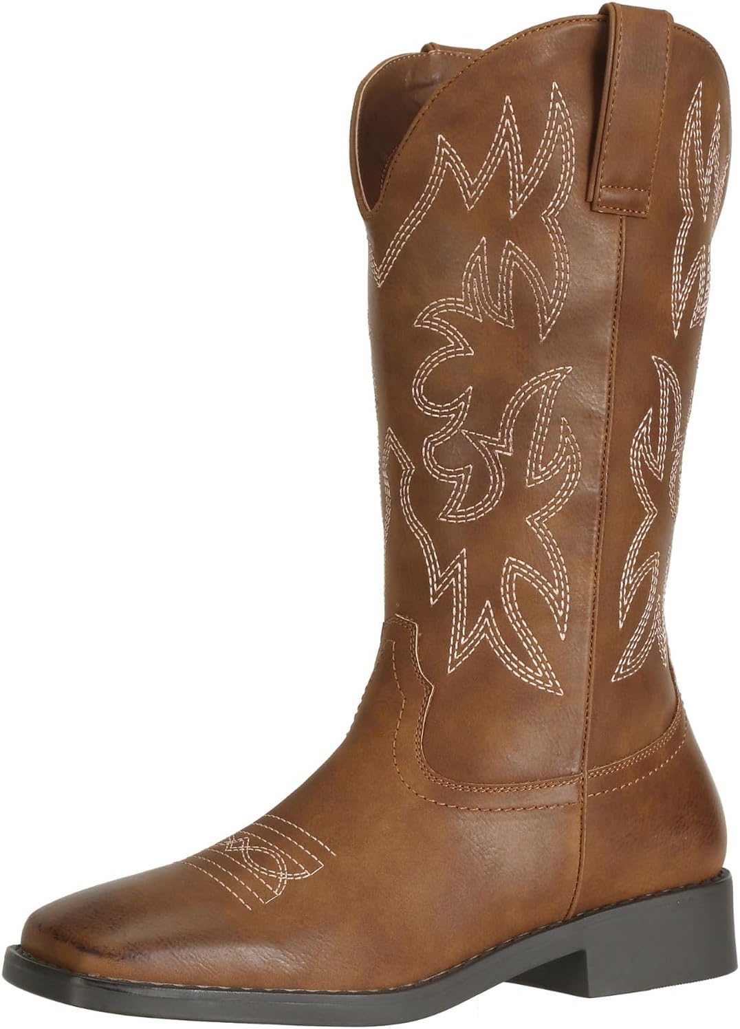 SheSole Women's Mid Calf Square Toe Cowgirl Western Cowboy Boots Brown Size 41 Tan