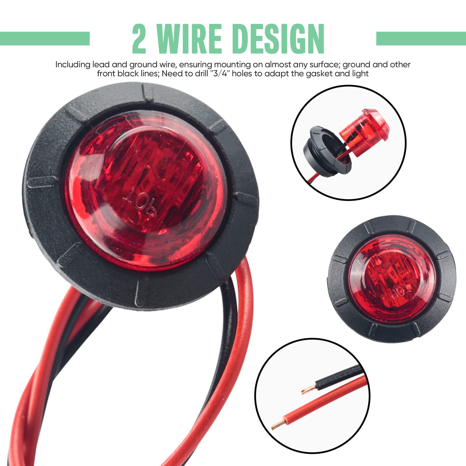 LeKauf 10 Luci LED Laterali Per Auto 1,9 Cm – Rosse, 12V/24V, IP68 Per Camper E Rimorchio