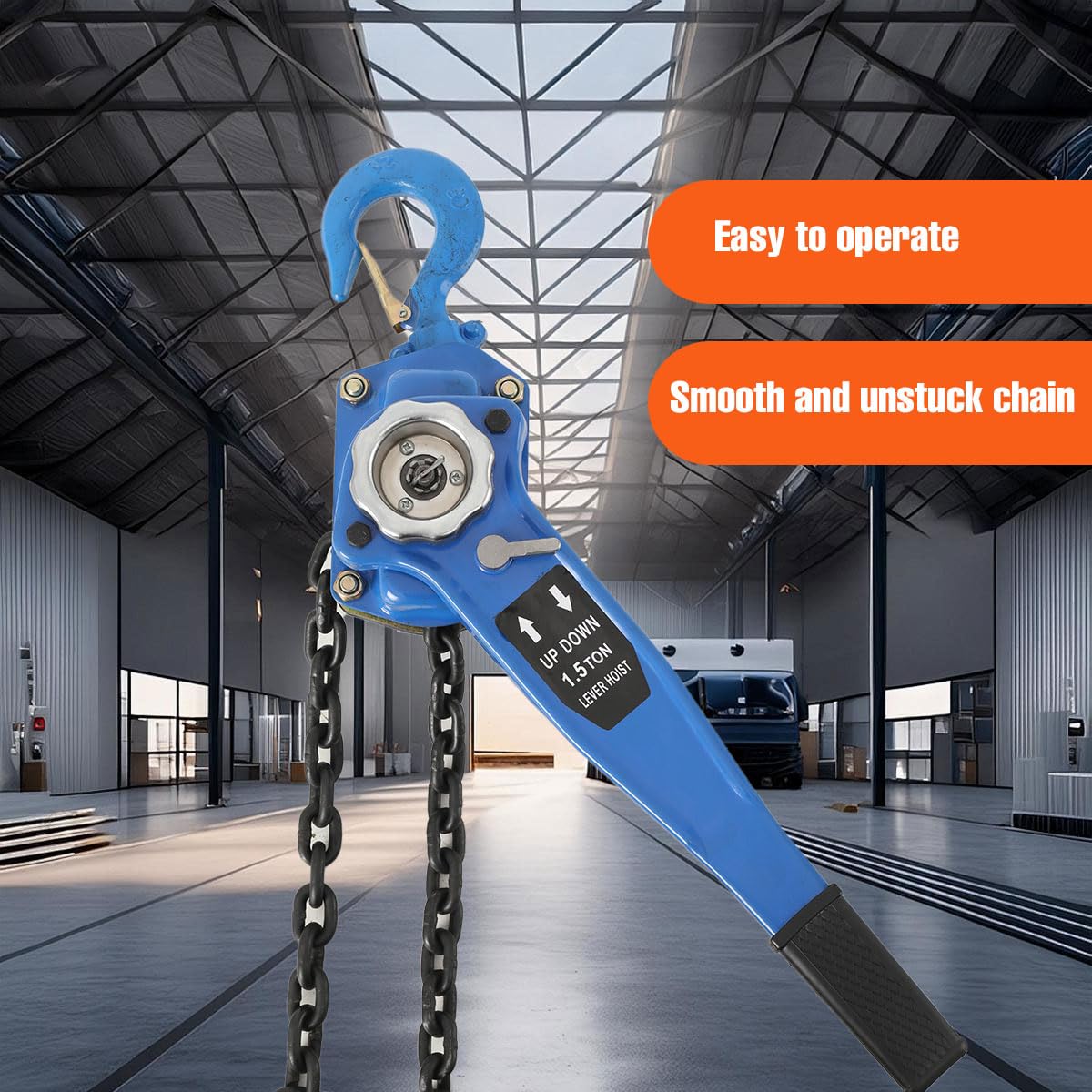 1,5T Paranco a Leva Manuale Catena in Acciaio al Manganese G80 Altezza di Sollevamento 3M, Paranco a Catena Manuale 1500 KG per Sollevamento di Carichi Pesanti, Rotazione a 360° Gancio
