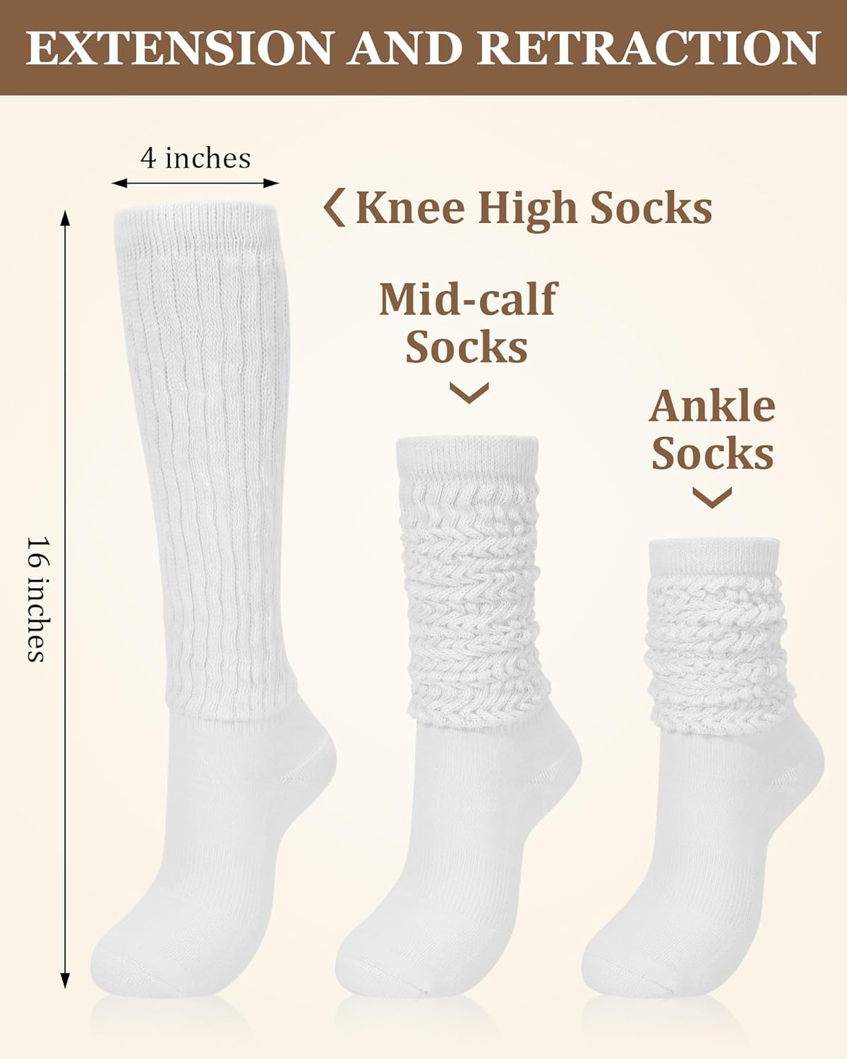 Slouchy Socks for Women 4 Pairs Slouch Long Scrunch Knee High Sock Knit Cotton Boot Tube Socks - Image 3