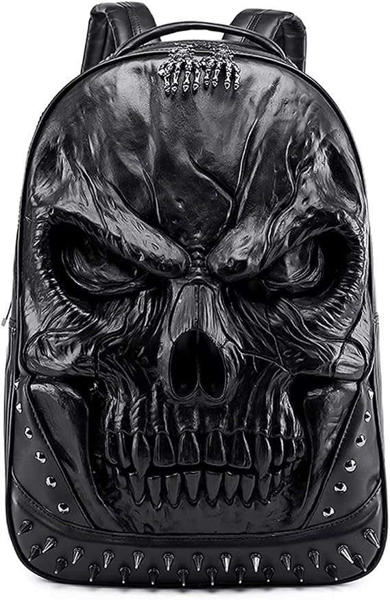 XUANNIAO 3D PU Leather Skull Backpack - Back Packs Steam Punk Rivet Personality Travel Bagpack College/High School Bags Bookbag School Computer Bag Laptop Backpack