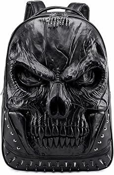 XUANNIAO 3D PU Leather Skull Backpack - Back Packs Steam Punk Rivet Personality Travel Bagpack College/High School Bags Bookbag School Computer Bag Laptop Backpack