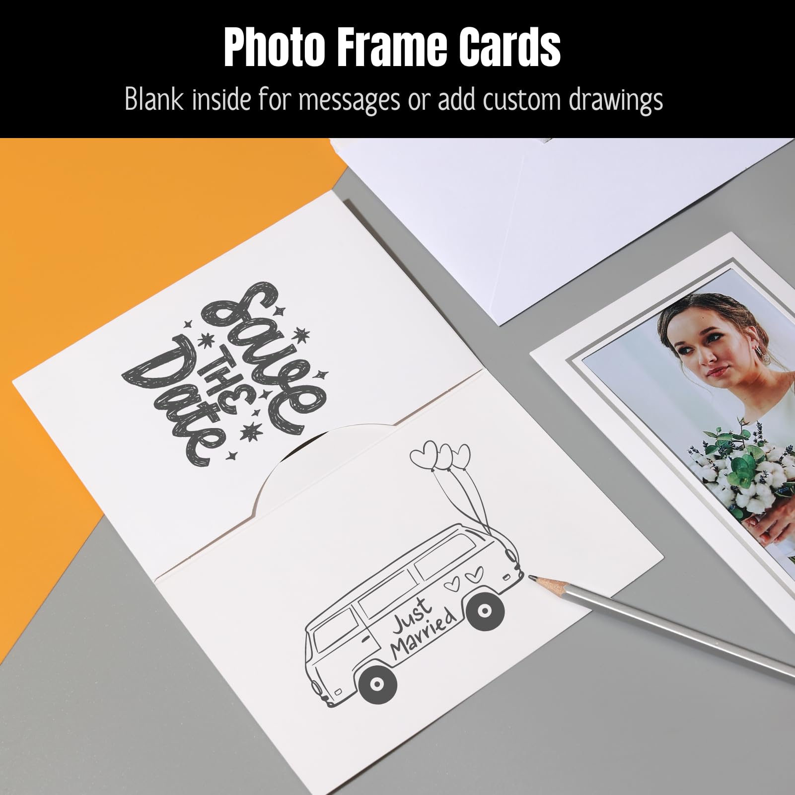Paquete de 100 tarjetas de marco de fotos con sobres, marco de fotos de papel de 4 x 6 pulgadas, soporte para tarjetas de fotos para agradecimiento, día del padre, agradecimiento, boda, cumpleaños