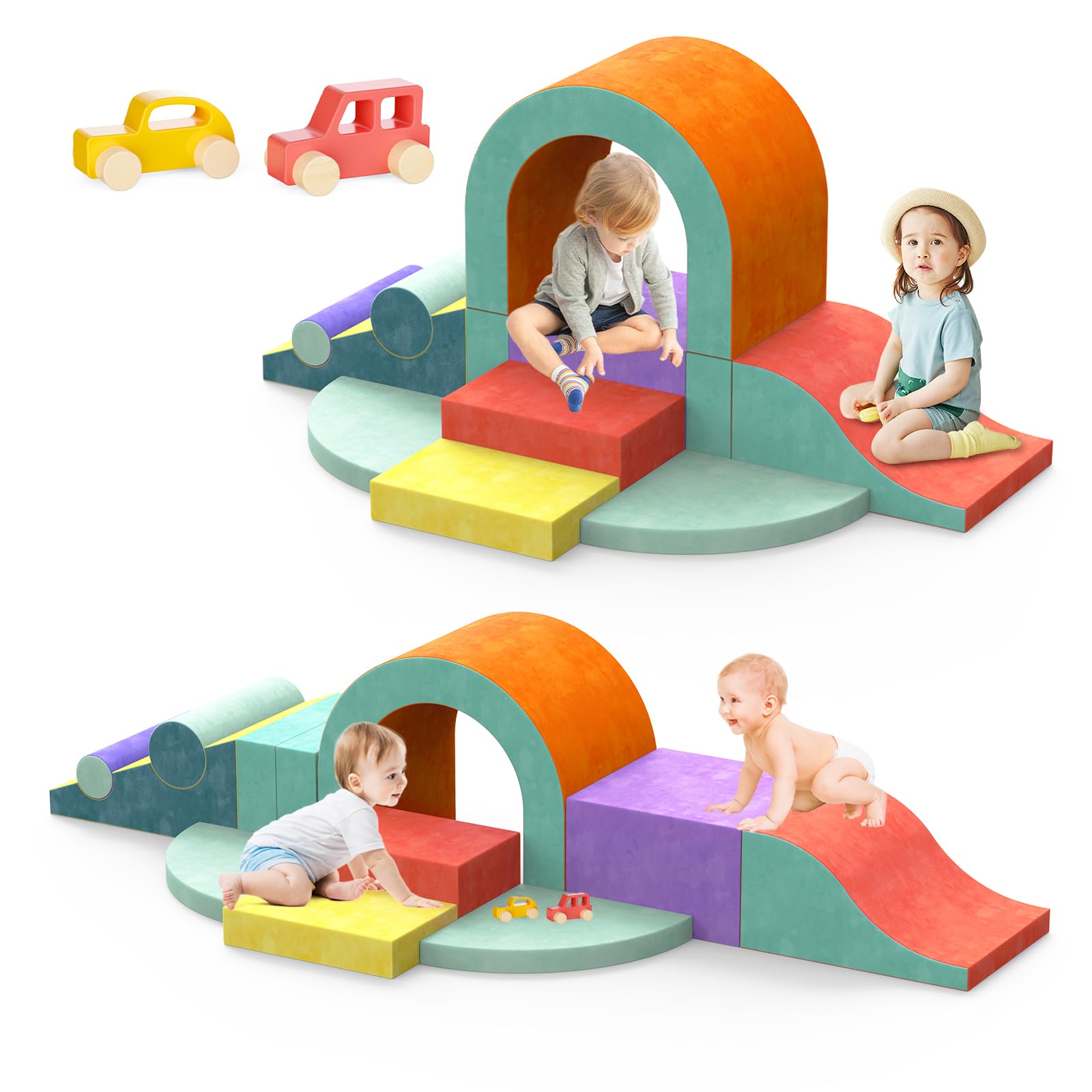 Yaofala Foam Climbing Blocks for Toddlers, 12-Piece Colourful Toddler Climbing Blocks, Soft Play Climbing for Toddlers with Toy Car, Flexible Crawling and Sliding Climbing BlocksMK90