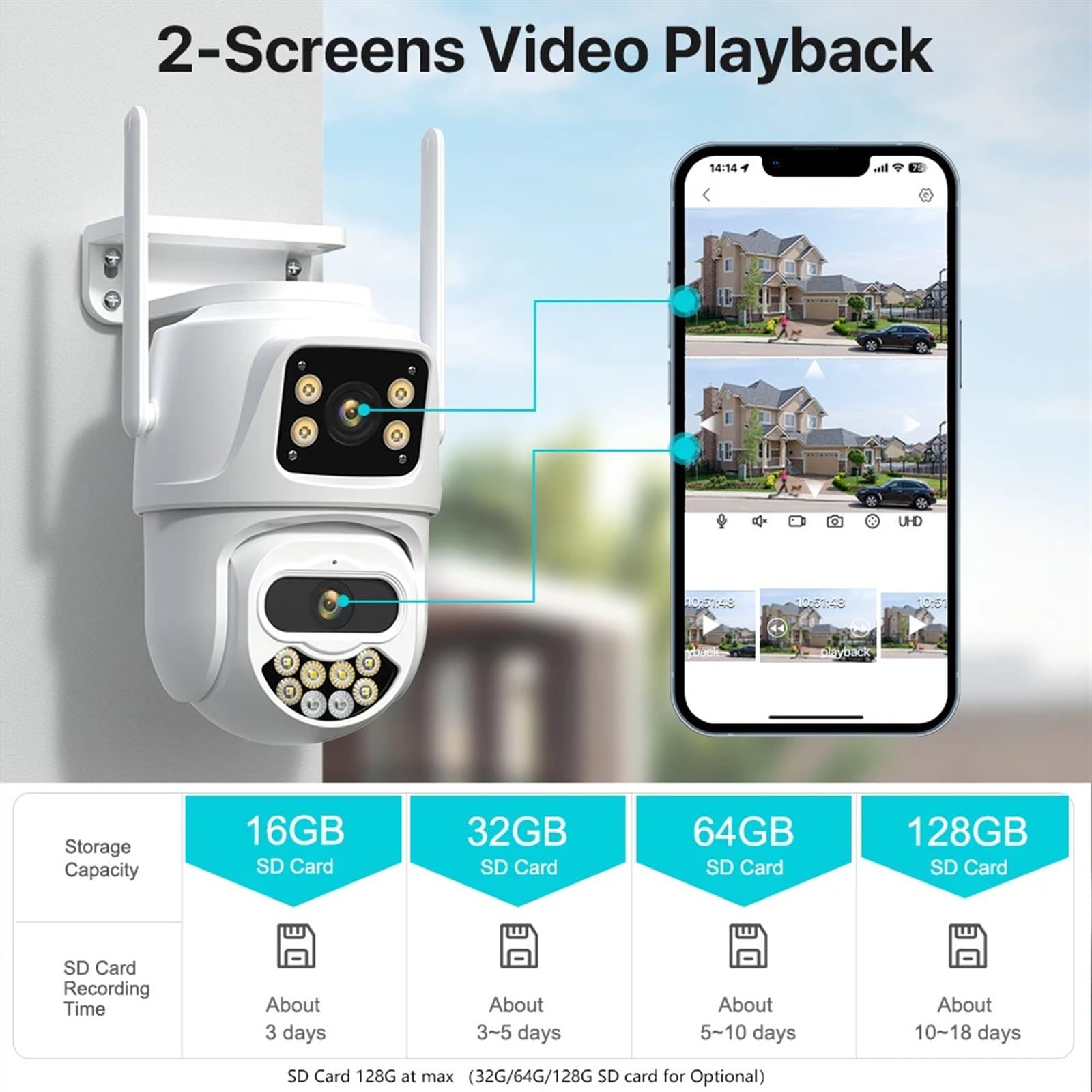 Kamera IP Wi-Fi 8MP 4K HD podwójny obiektyw podwójny ekran zewnętrzna AI automatyczne śledzenie kamera PTZ 4MP noktowizor nadzór wideo P2P(4MP NO Card)