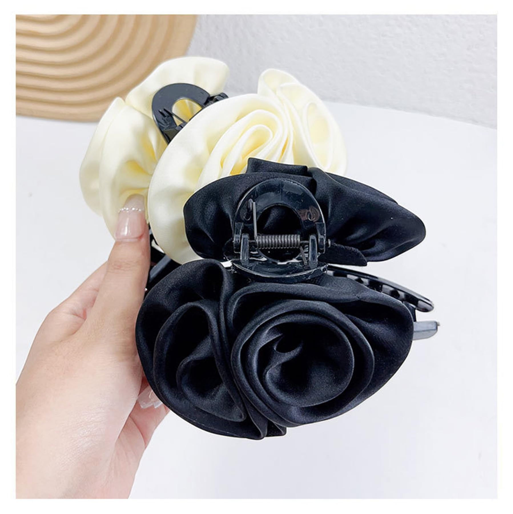 Large Floral Silk Flower Bow Hair Claw Clips for Thick Long Hair Cinaci 4 Pack Large Satin Flower Hair Bows with Hair Claws  main image 2