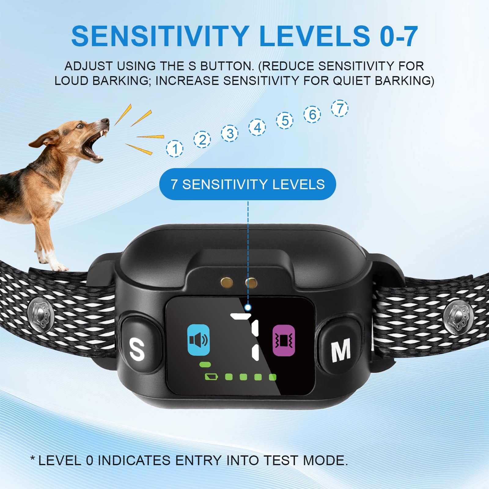 Collar antiladridos para Perros - 3 Modos Sonido/Vibración/Sonido+Vibración, 7 Niveles de sensibilidad, detección Inteligente, Recargable, Resistencia al Agua IP67, para Perros pequeños, medianos y g