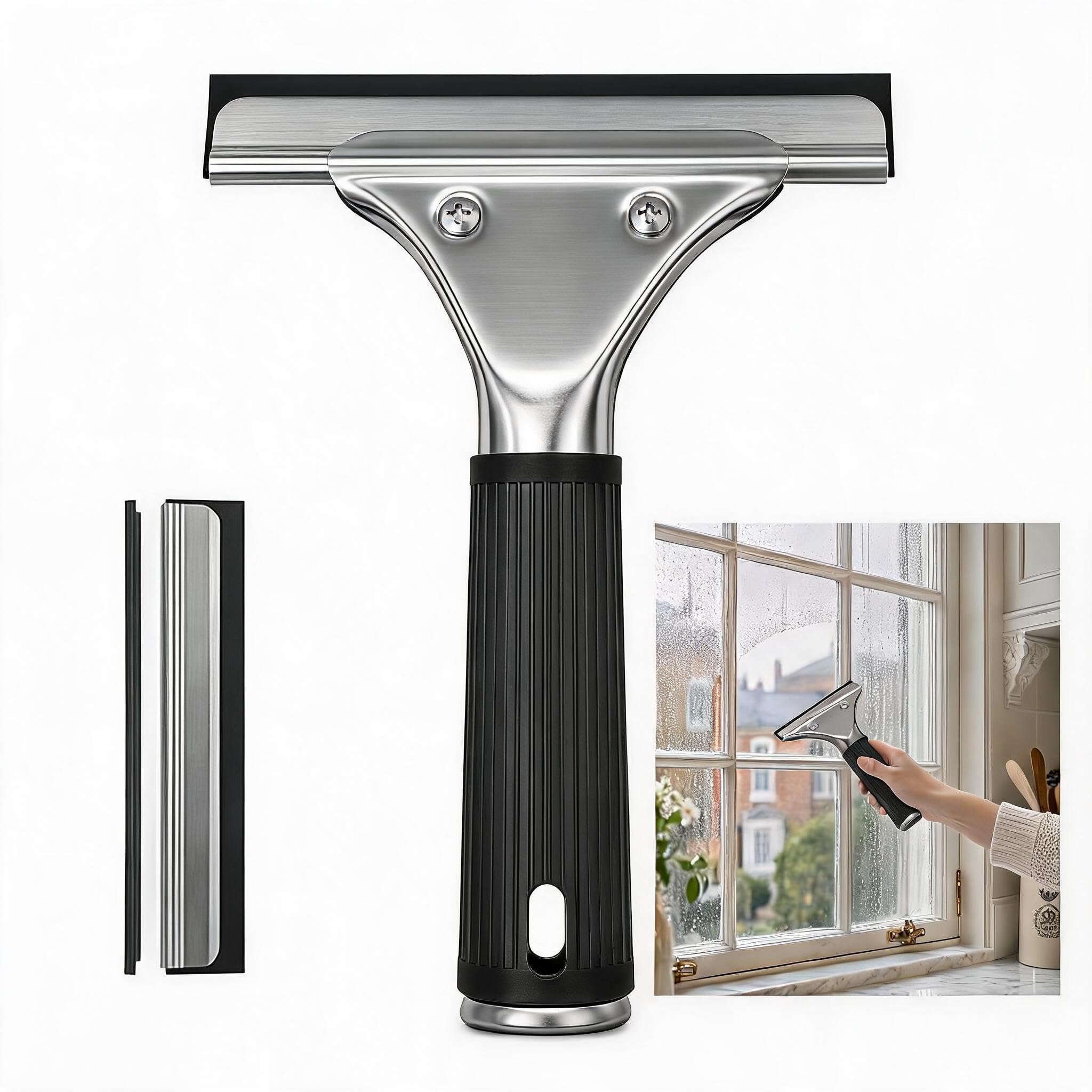 Professional Window Squeegee, Window Cleaning with Rubber Blade
