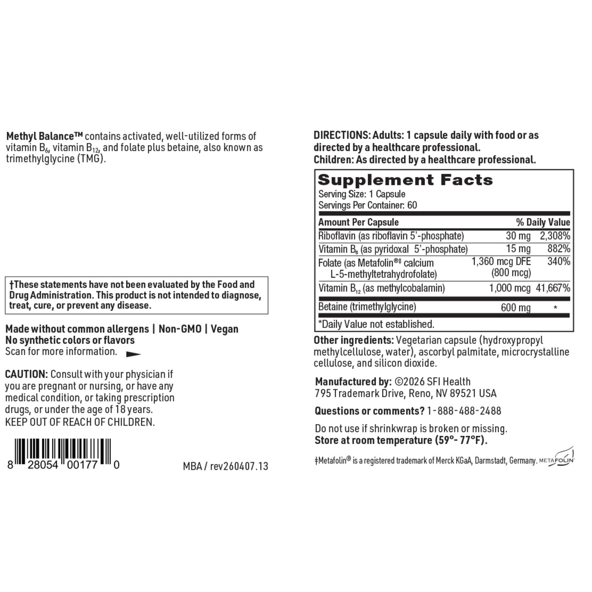 SFI Health Klaire Labs Methyl Balance, 60 Capsules — Amazon image 5