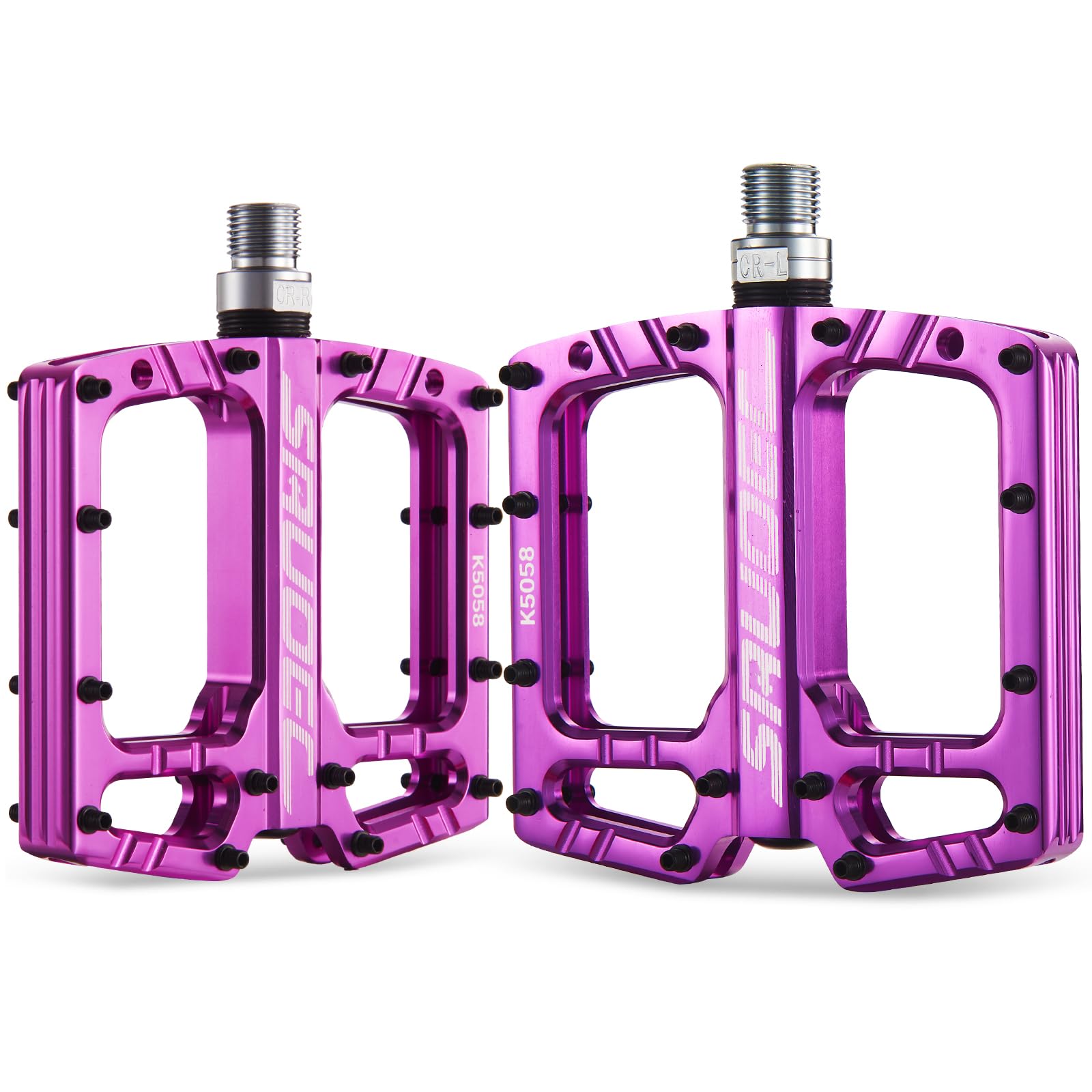 SRUOEC Premium Bike Pedals of 9/16 Inch, Professional Mountain and Road Bicycle Flat Pedal, Wide Paltform and Lightweight, Alluminum, Purple