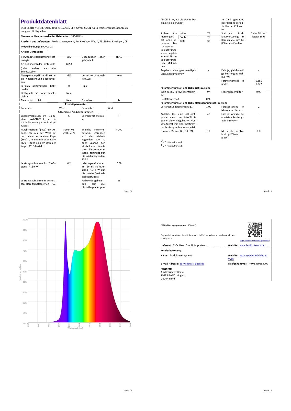 SSC-LUXon 6 Stück GEXIA Einbauspots weiß gold Ø 110mm inkl. LED Leuchtmittel 6W dimmbar 230V - Einbaustrahler mit drei Lichtfarben