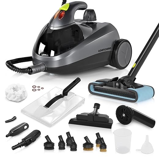 Heavy-Duty Steam Cleaner - 1500W Multipurpose Handheld Floor Steamer with 22 Accessories 16ft Cord for Home, Car Detailing, Tile, Grout, Carpet, Wallpaper, Upholstery, Window, Deep Cleaning