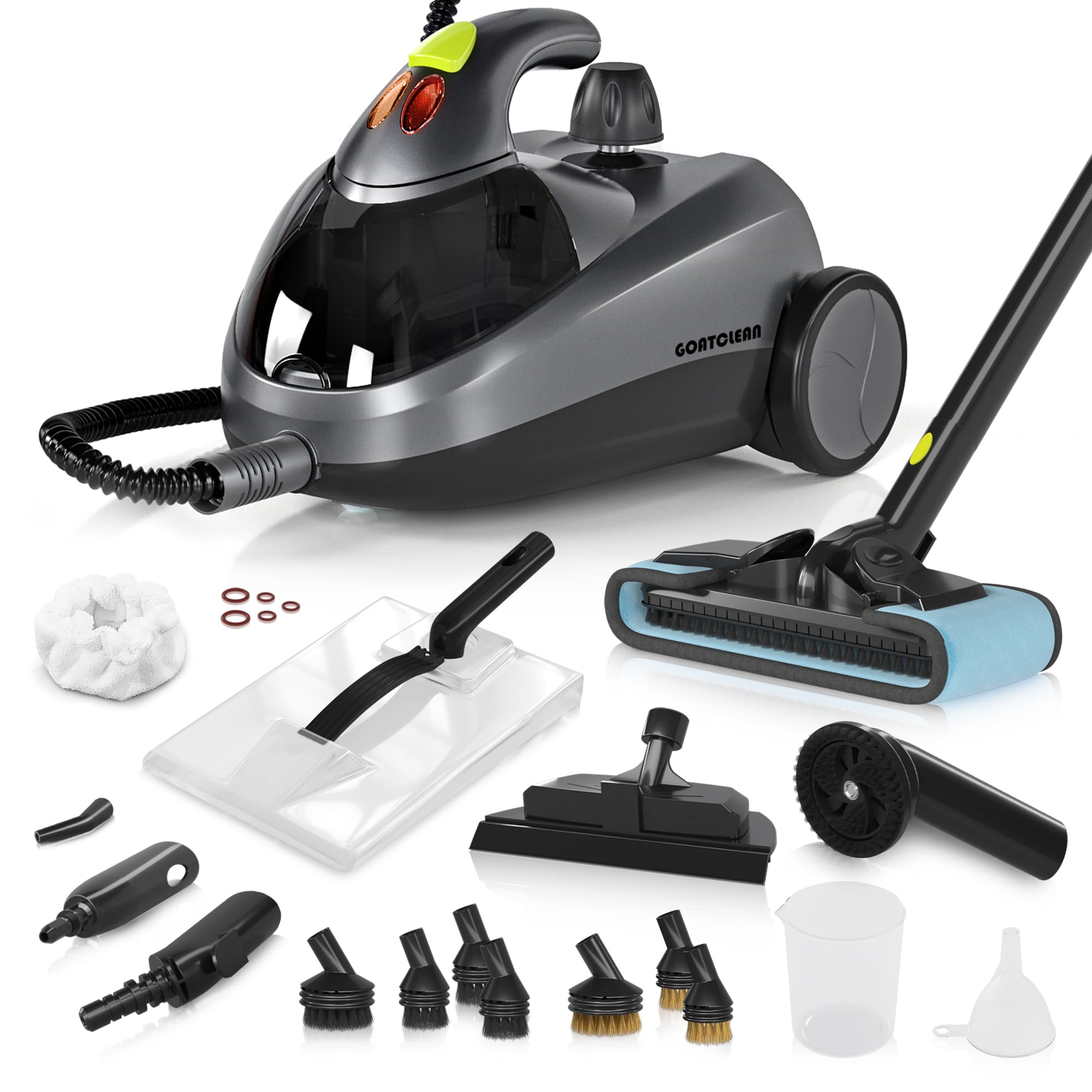 Heavy-Duty Steam Cleaner - 1500W Multipurpose Handheld Floor Steamer with 22 Accessories 16ft Cord for Home, Car Detailing, Tile, Grout, Carpet, Wallpaper, Upholstery, Window, Deep Cleaning