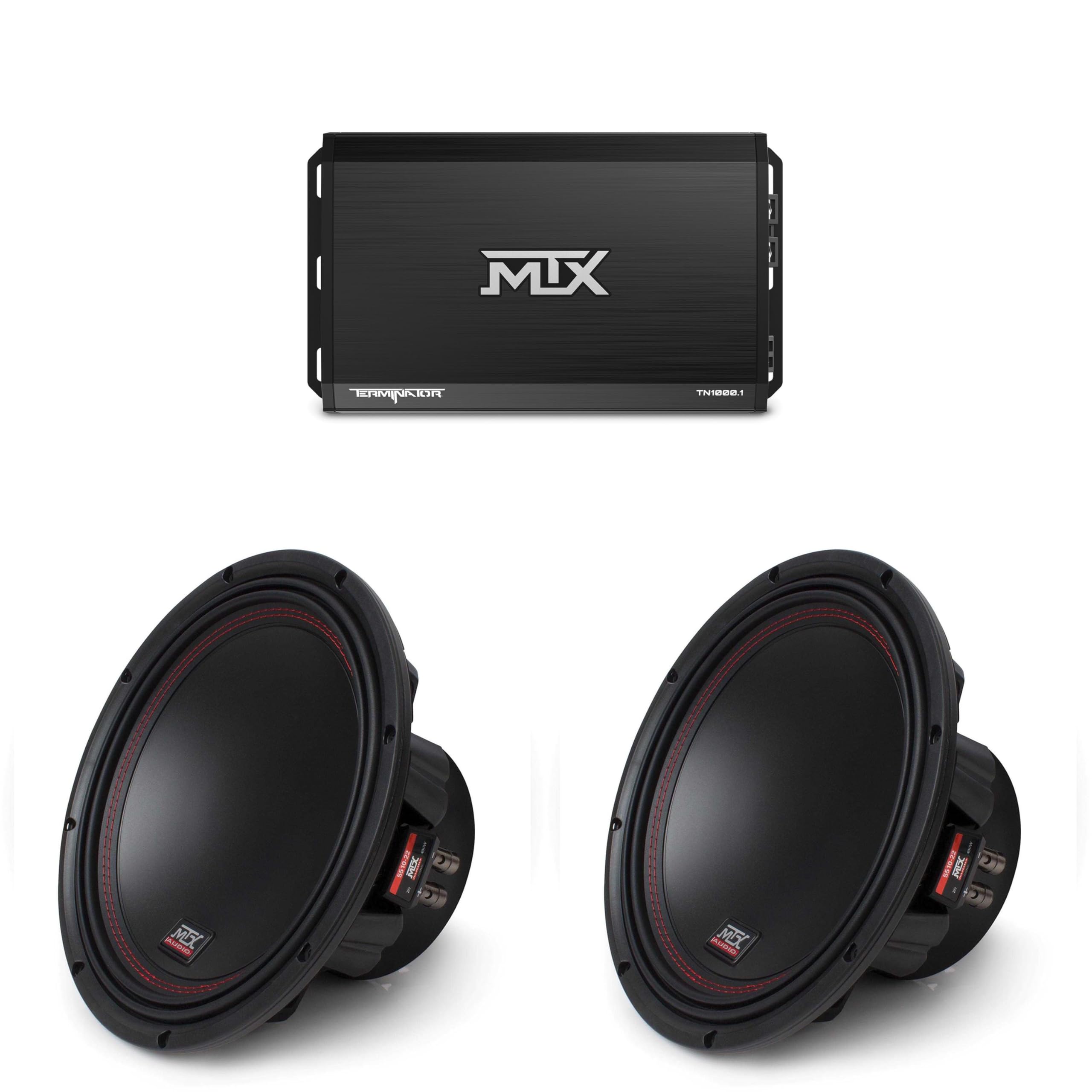 MTX Terminator 1000-Watt RMS 1? Mono Block Class D Amplifier and Two MTX Audio 5510-44 55-Series 10