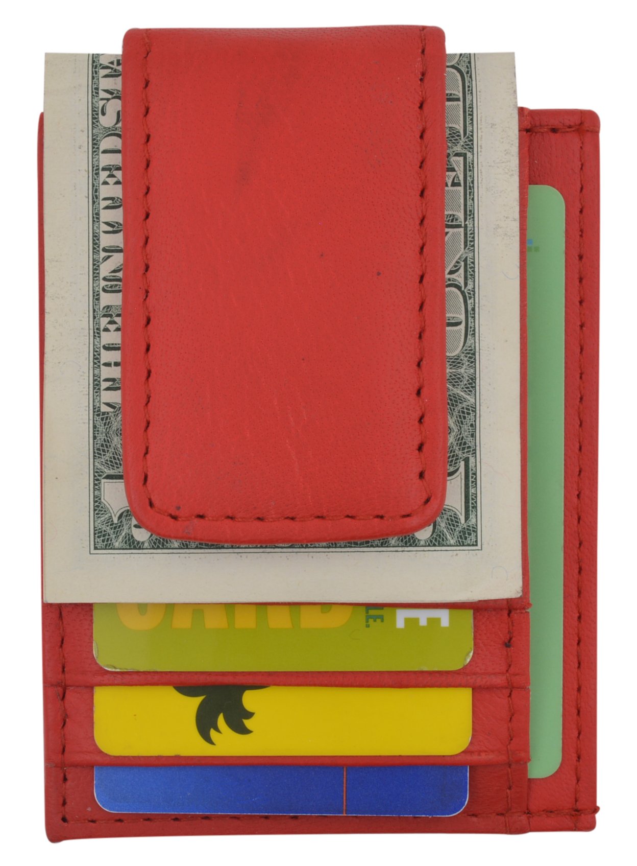 Genuine Leather Money Clip front pocket wallet with magnet clip and card ID Case (Red)