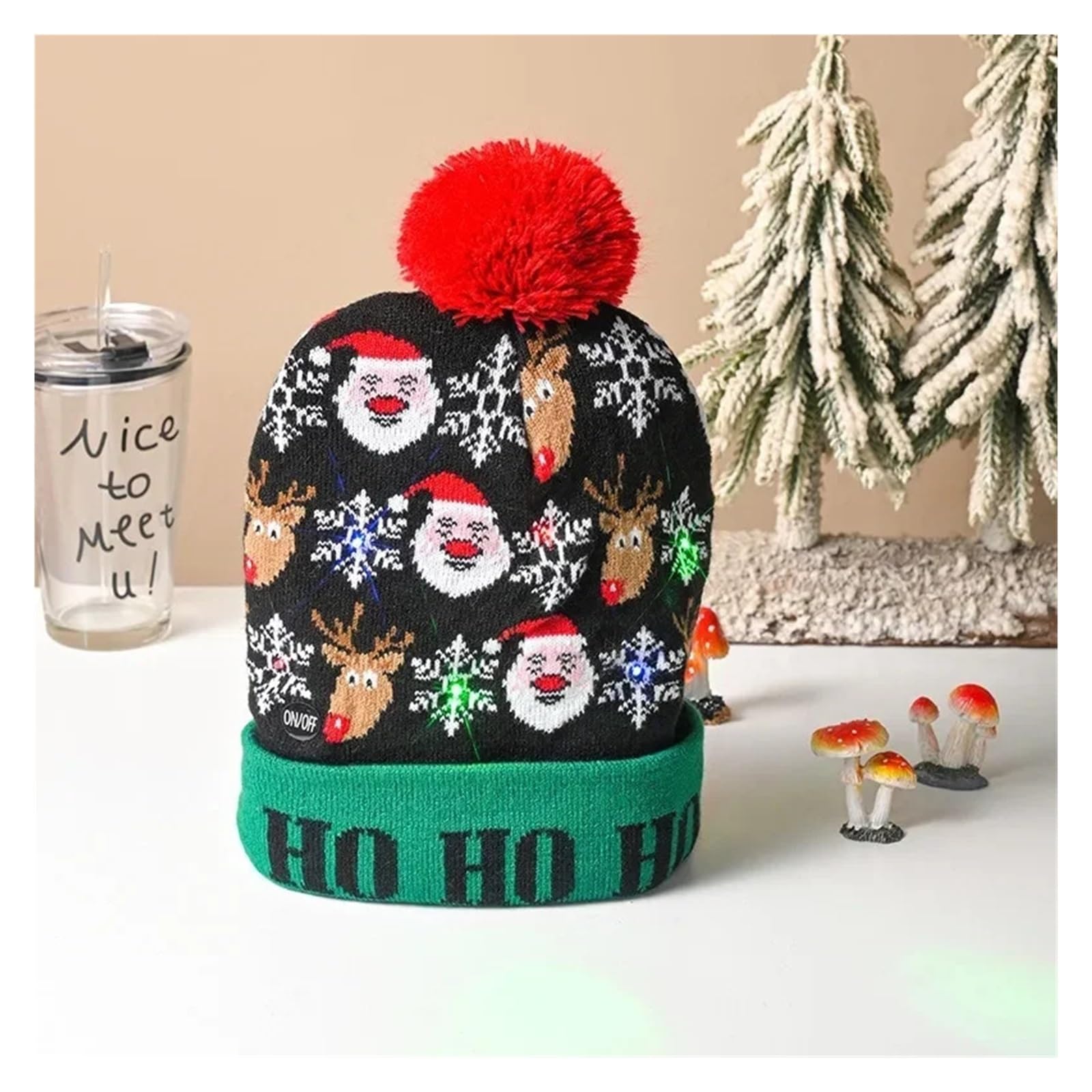Générique Bonnet tricoté LED de Noël, Bonnet Lumineux pour Homme et Femme | Bonnet tricoté en acrylique, respirant et chaud, dessus rond sans bord(MIXB-3PCS)