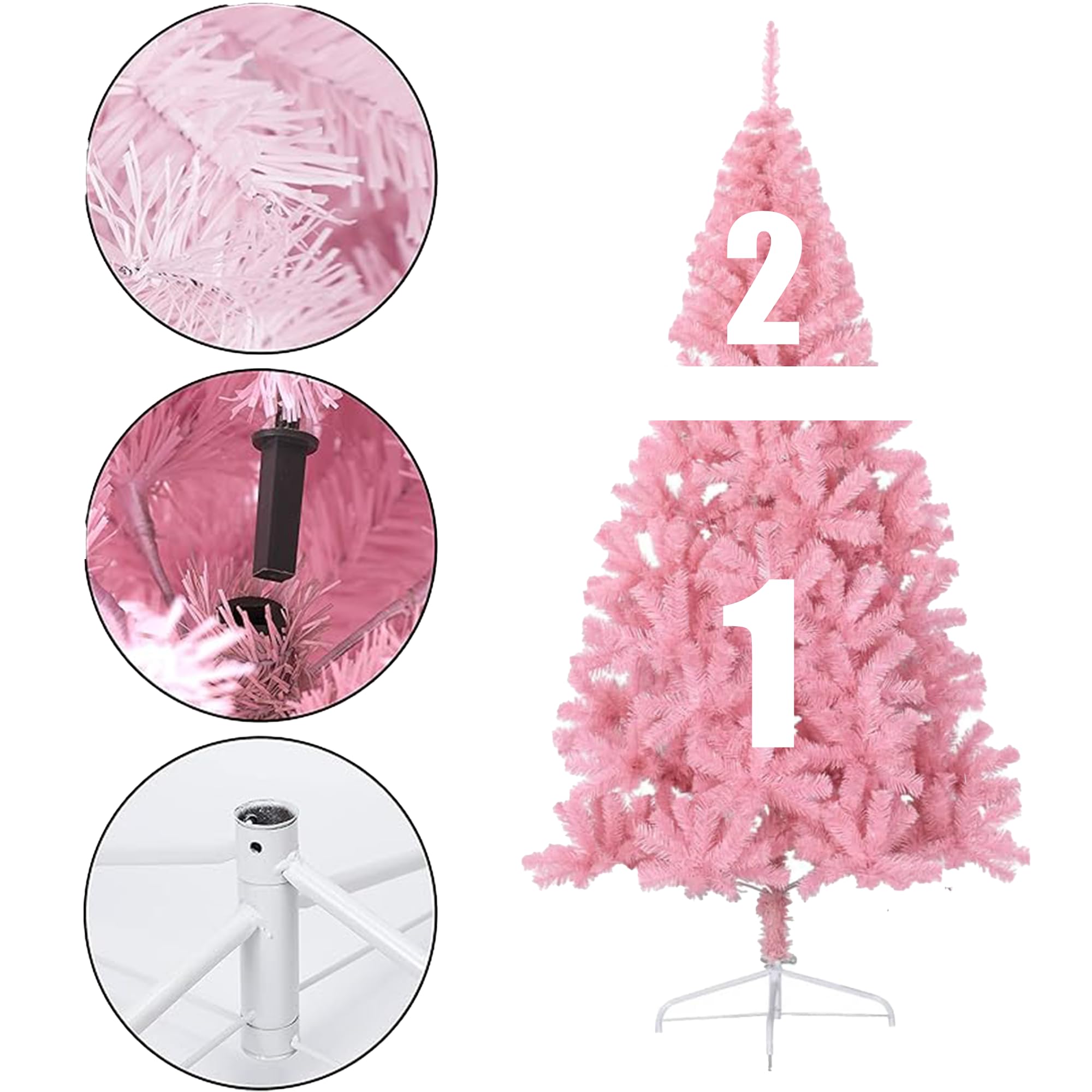 Carnavalife Arbol de Navidad, arbol Navidad Blanco 180cm, arbol de Navidad Plegable 120cm/150cm/180cm, Navidad Invierno Fiesta (Rosa, 180cm-600Tips)