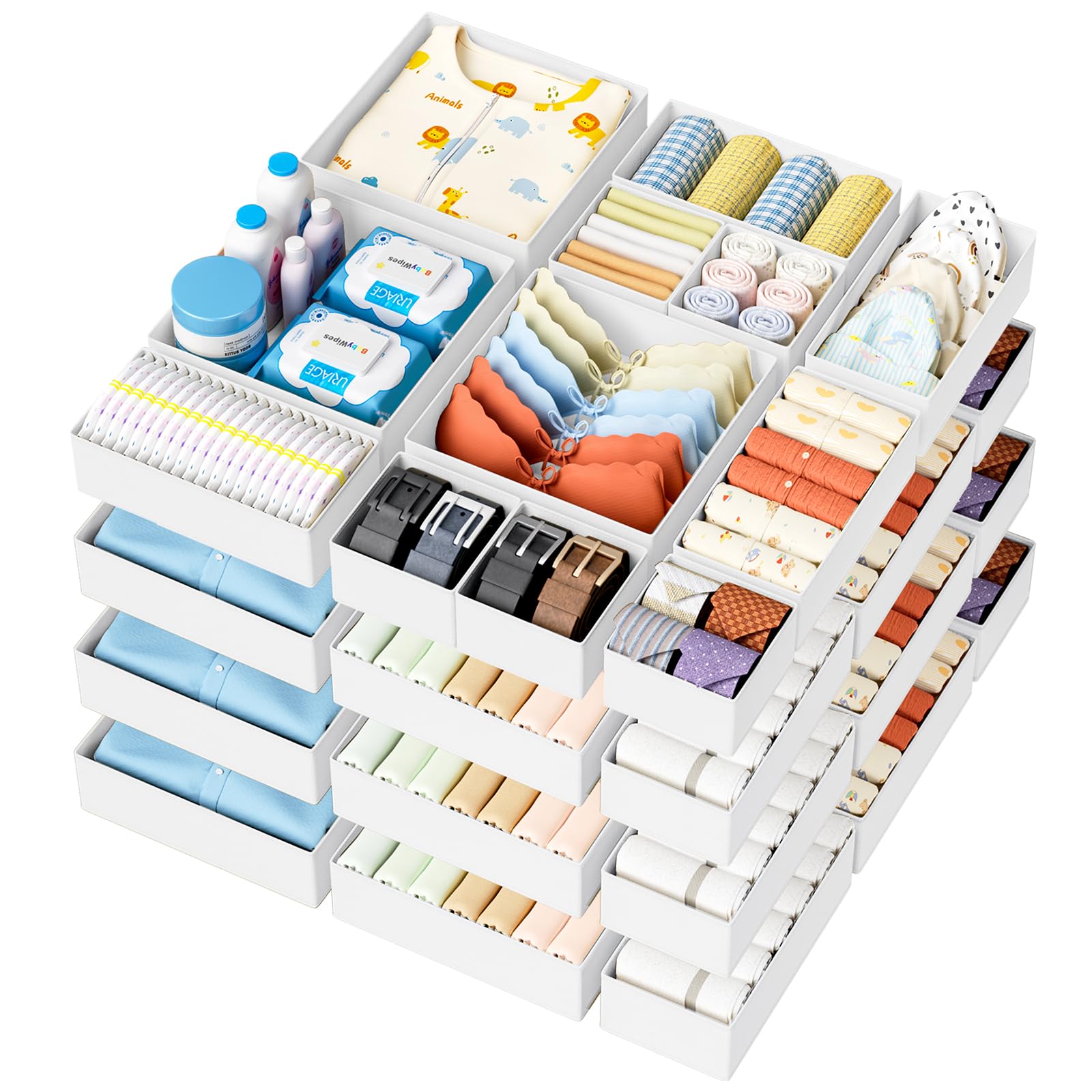 DIMJ 20Pack Closet Drawer Organisers - Home Storage Organisation Boxes for Clothes, Bra, Sock, Tie, Belt, Undearwear, Cosmetics, White — image 1