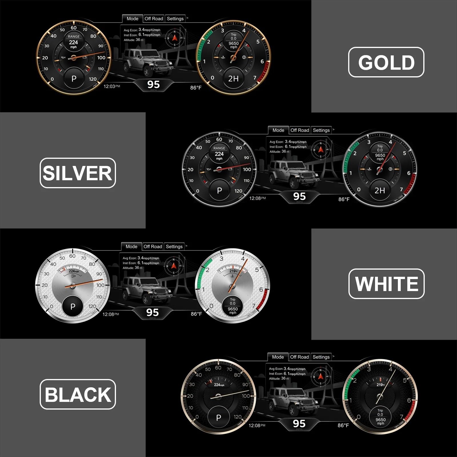 Pantalla táctil Compatible con Jeep Wrangler JK 2011-2018, Panel Digital de 12,3" con Pantalla de 1920 x 720, antirreflejo y Sistema operativo Linux.(Button)