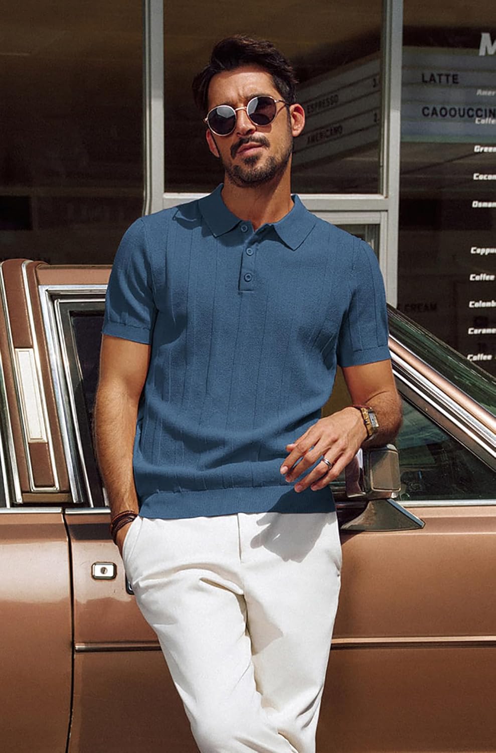 PJ PAUL JONES Mens Polo Shirts Short Sleeve Textured Knit Polo Shirt Ribbed Casual Golf Shirts - Image 3