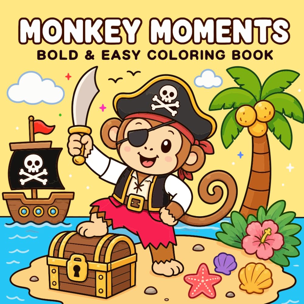 Bold & Easy Monkey Moments Coloring Book: 40 Cute and Cozy Monkey Scenes for Relaxation and Fun