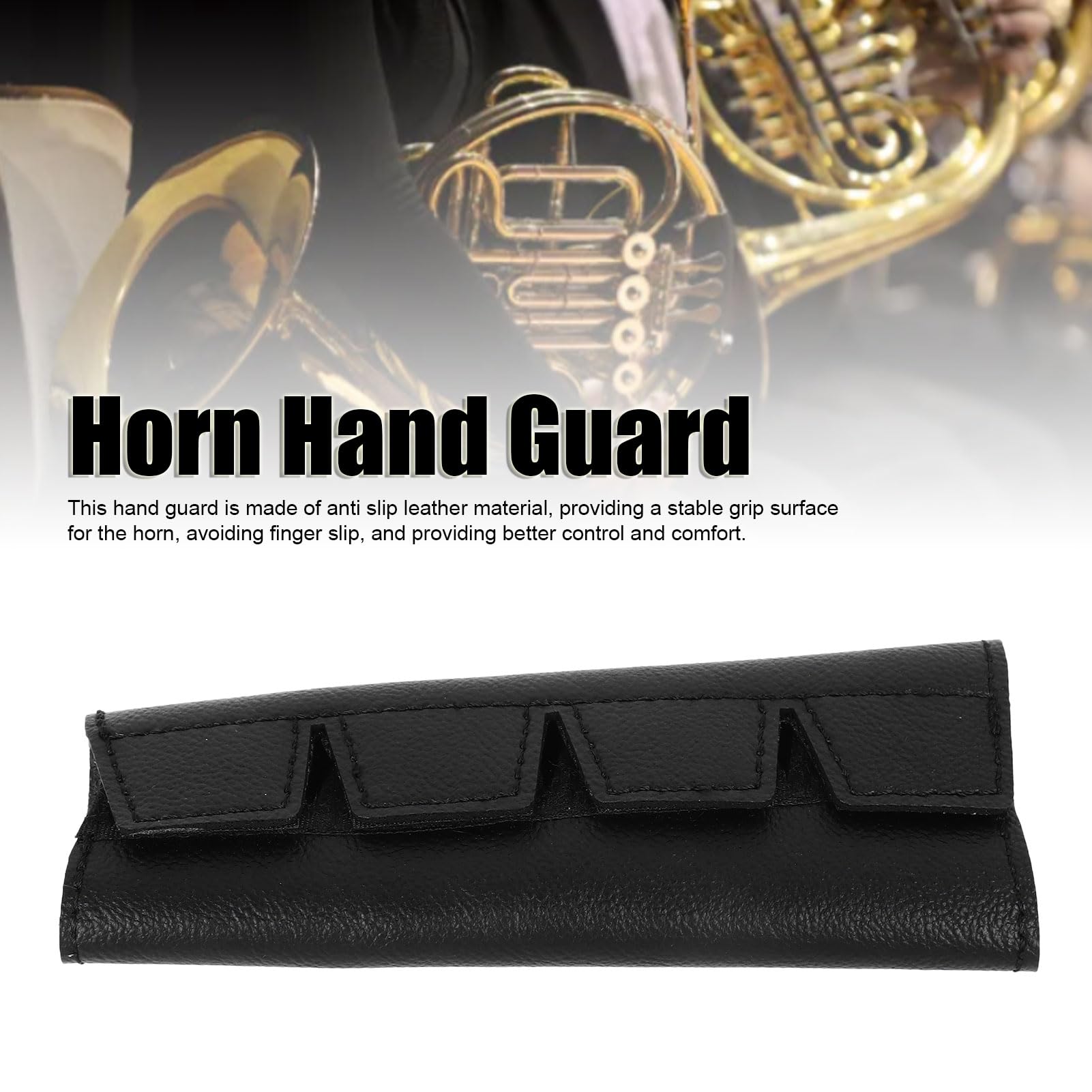 French Horn Hand Guard, Anti Slip French Horn Leather Hand Guard French Horn Wrap Cover Instrument Accessory (Black)