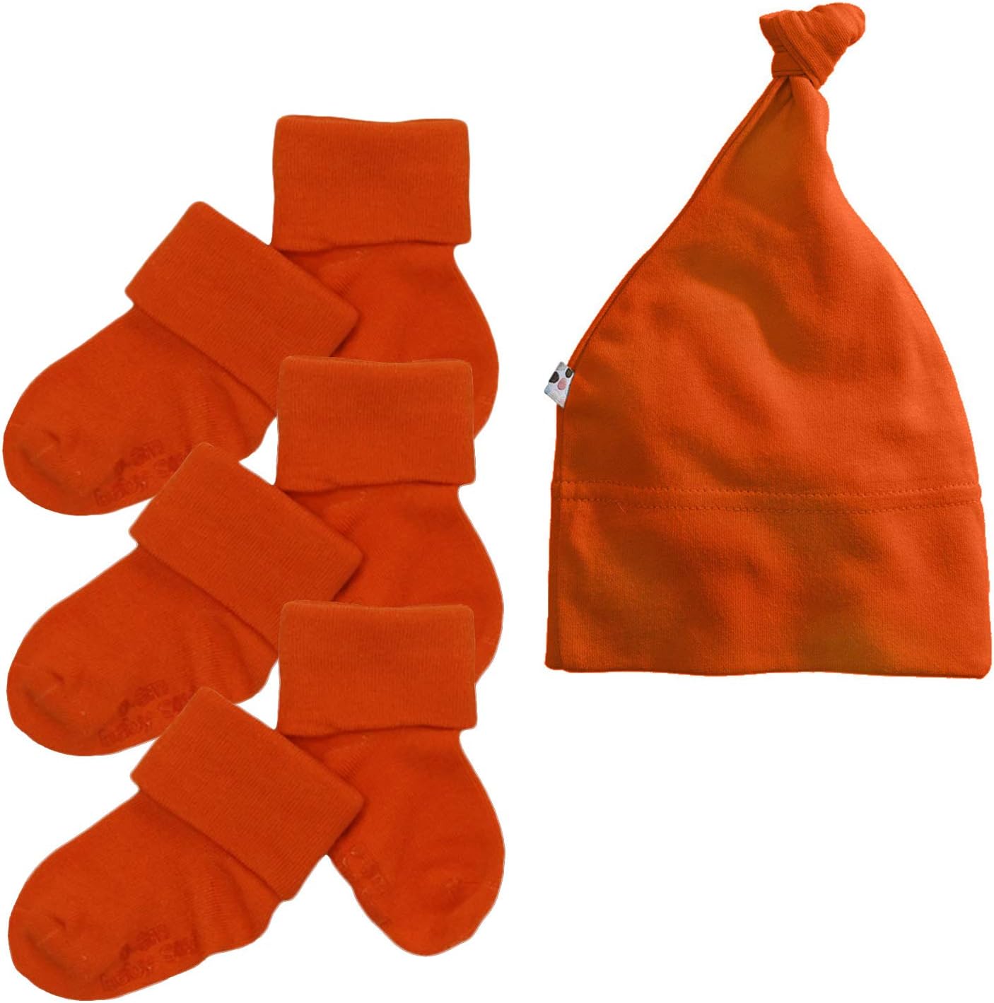 Babysoy Newborn Unisex Baby Single Knot Beanie & Gripper Socks Accessories Set