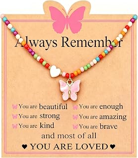 MYJMN Butterfly Necklace Beaded Trendy Jewelry Gift for Girl | Preppy Pink Butterfly Dainty Jewelry Gift on Birthday, Christmas, Valentines, Graduation
