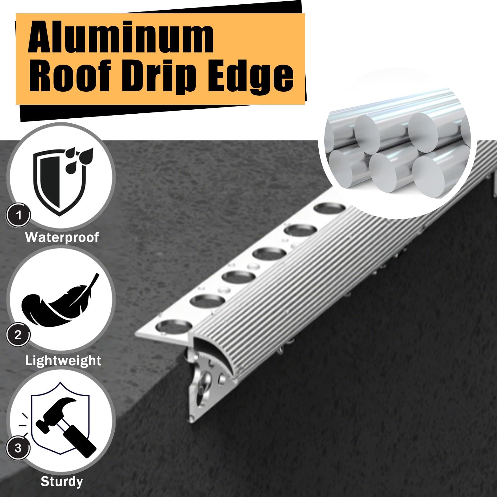 LZMZMQ Deflector de Lluvia Puerta Perfil De Goteo para Aleros, Deflector De Lluvia para Ventanas, Puertas Y Tejados, Perfil De Aluminio para Borde De Goteo(14mm(11/20in),6M(19.7FT))