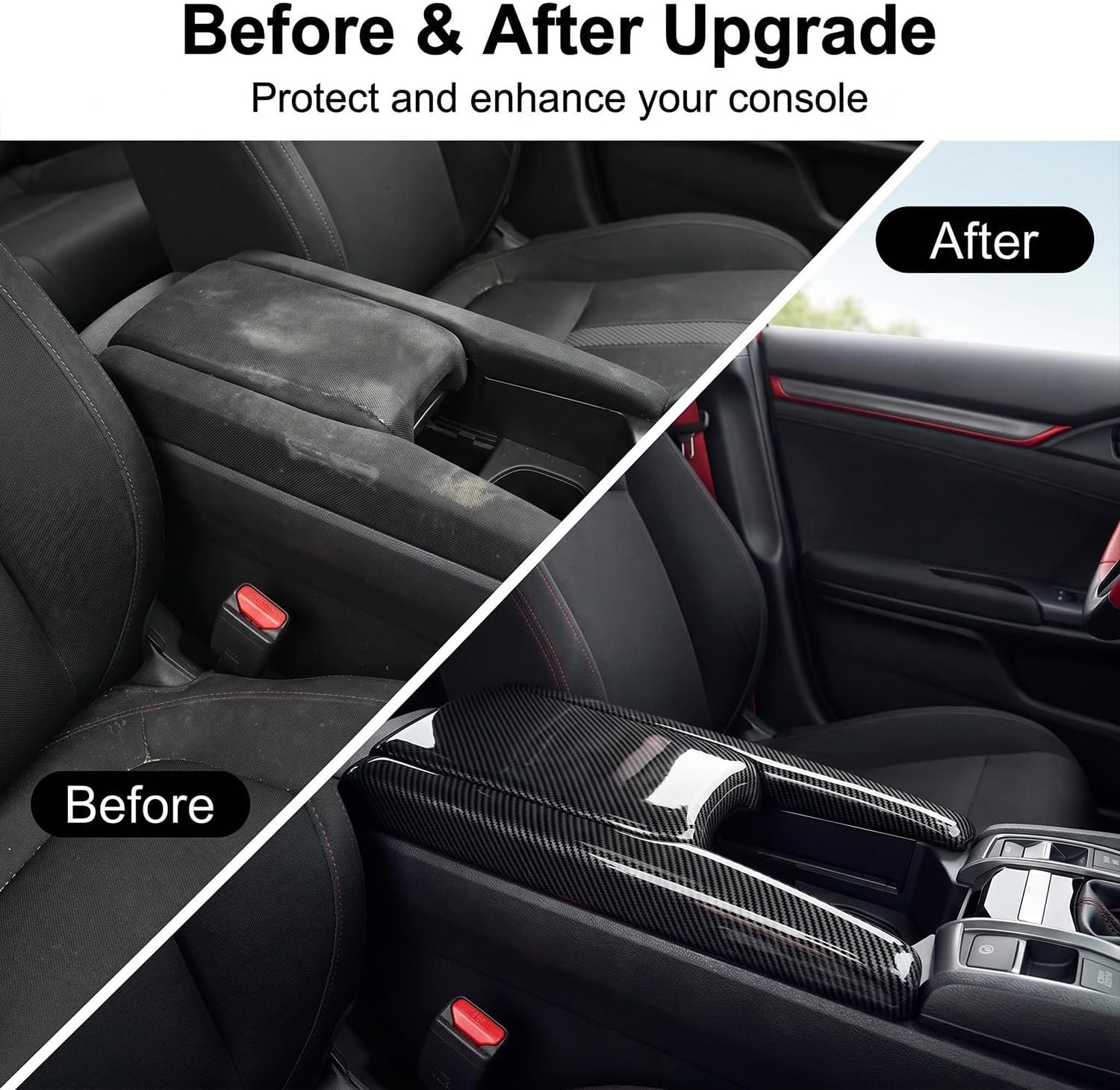 Car Interior Center Console Armrest Box Cover Console Box Storage Box Trim Covers Accessories for Honda 10th Gen Civic 2016 2017 2018 2019 2020 2021 (Carbon Fiber)