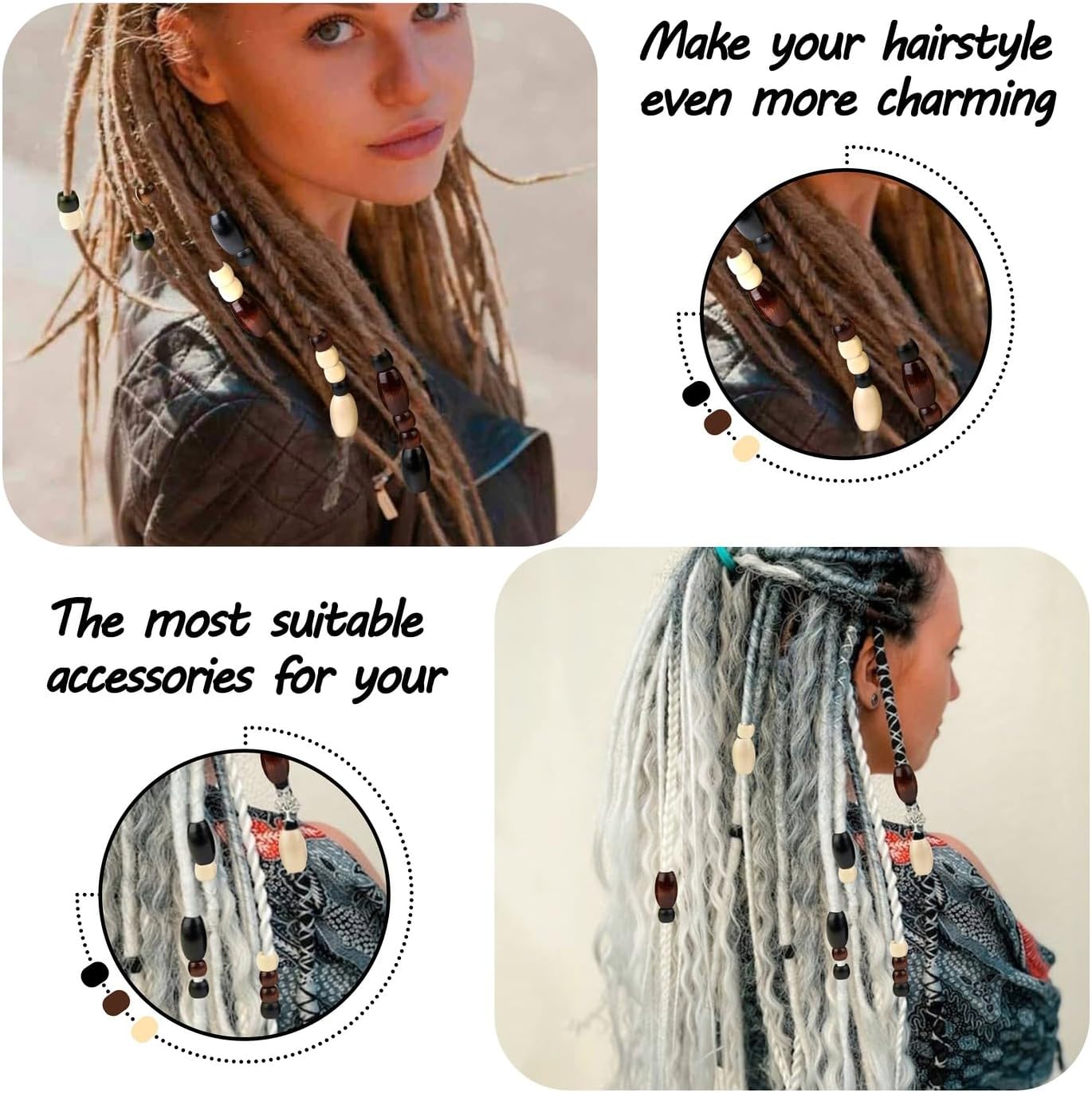 LAIDANLA 135PCS Wooden Beads 3 Colors Large Hole Loose Spacer Beads Natural Wood Hair Bead for Macrame Making Bracelet Necklace Hair DIY Craft Handmade Decor - Image 5