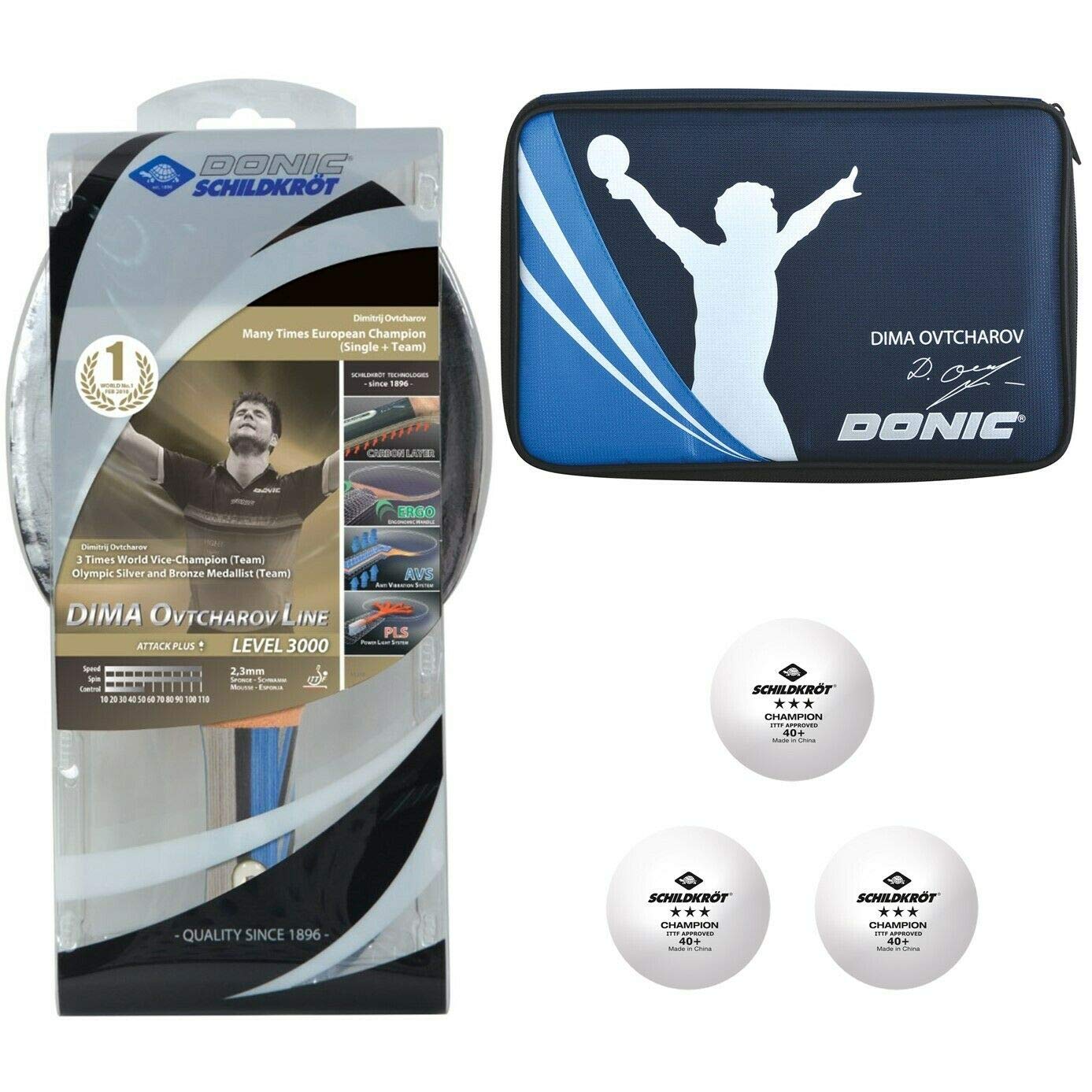 Donic-Schildkröt Unisex – Erwachsene Tischtennis Premium-Geschenkset Ovtcharov 3000 Set, Mehrfarbig, Einheitsgröße