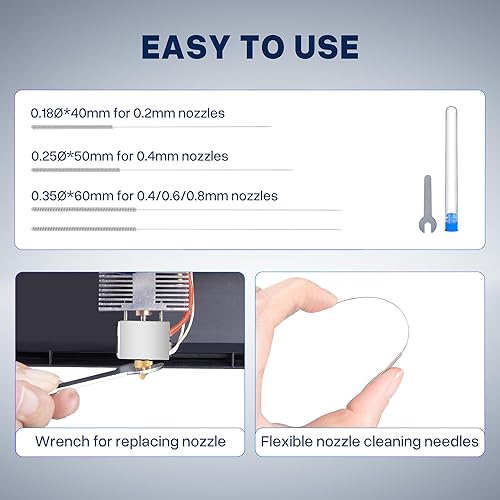 Miniatura 5 de ELEGOO Boquillas de varios tamaños para impresoras 3D Neptune 4 y Neptune 4 Pro, boquillas Hotend de latón 0.20.40.60.031 in con kits de limpieza