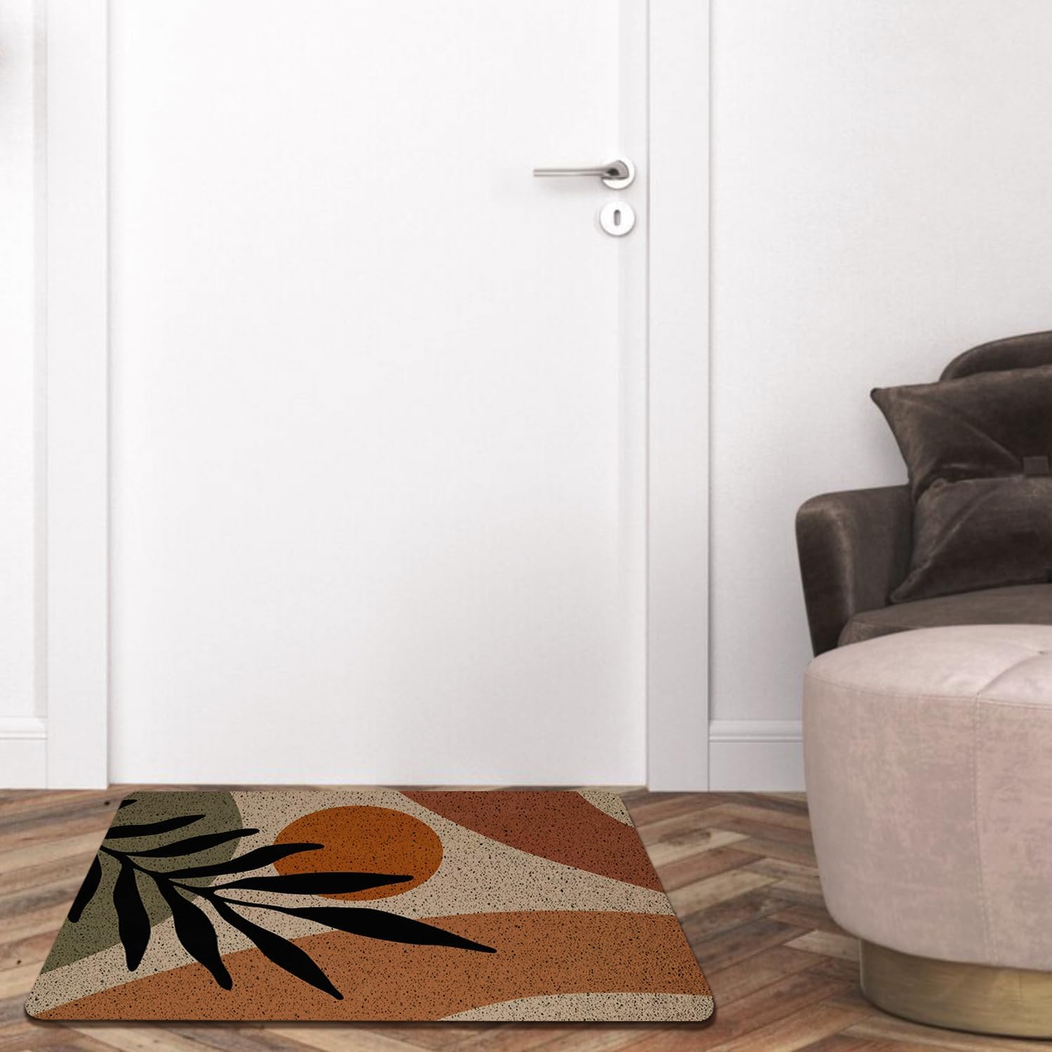 Abstract Boho Door Mat, Boho Sun Monstera Leaf Front Door Mats Outdoor, Indoor Welcome Kitchen Mats, Sunshine Sun Sunrise Sunset Outdoor Mat,17x30 Inches
