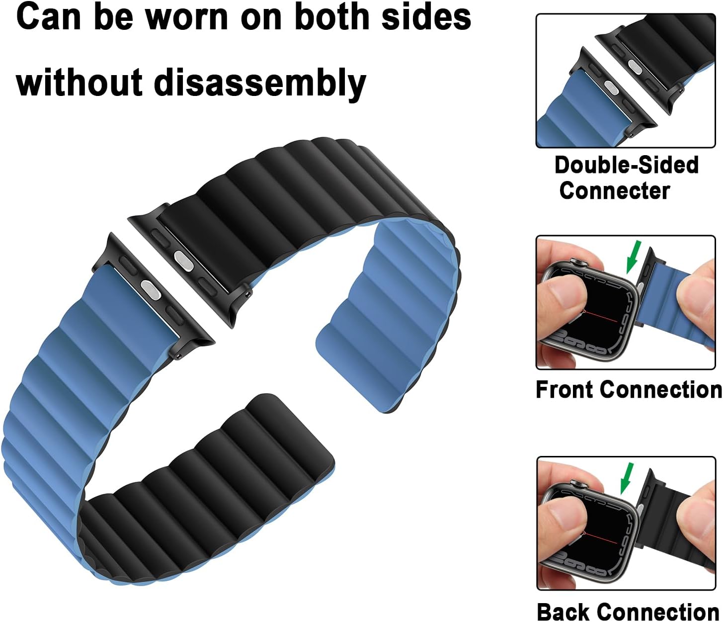 Anlinser Magnetic Bands Compatible with Apple Watch Band 49/46/45 44/42/41/40/38mm, Women Men Double Side Reversible Strap for iWatch Ultra 3-1 Series 11/10/9/8/7-1 SE (42/41/40/38, Black/Blue) - Image 3
