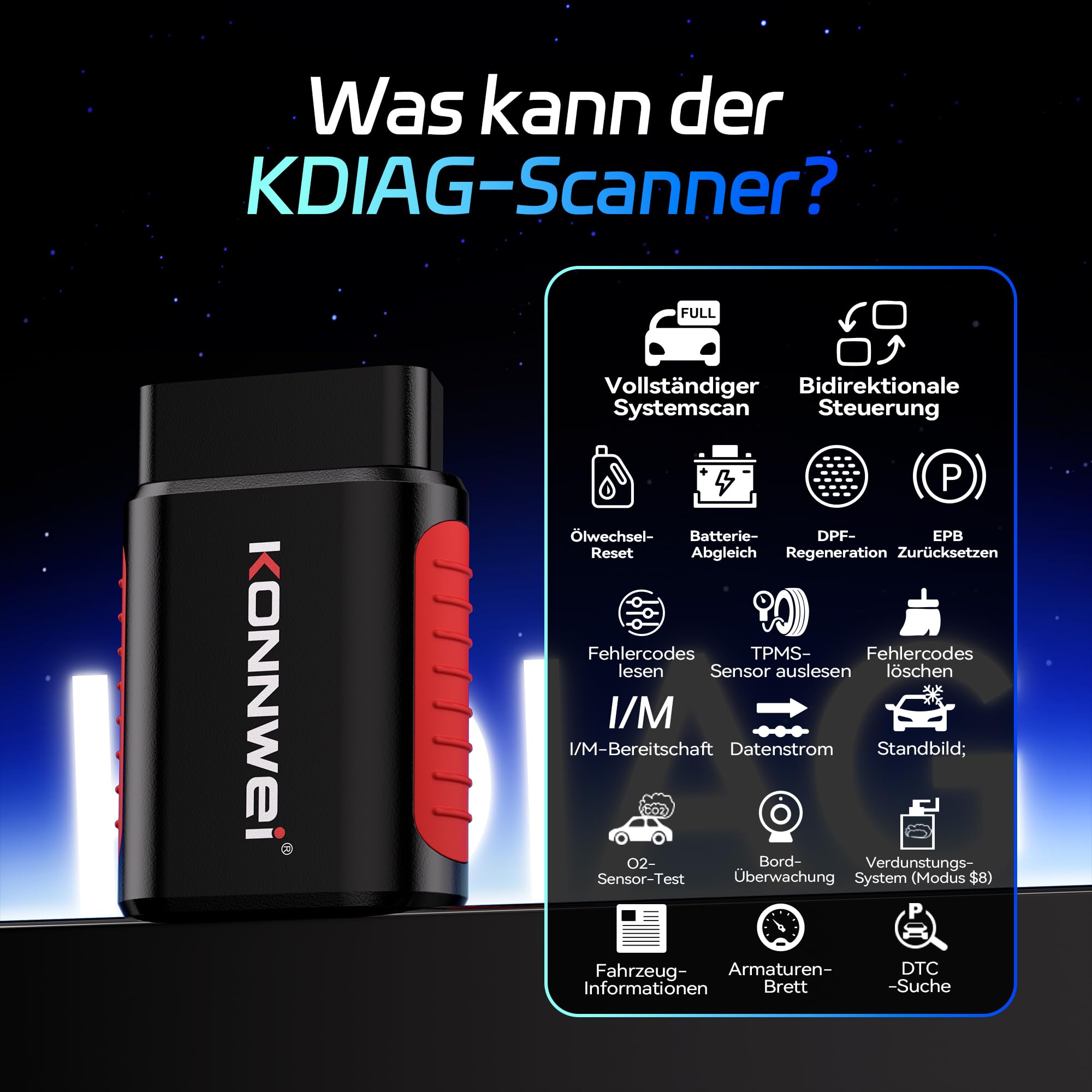 KONNWEI OBD2 diagnosegerät Auto, OBD2 Bluetooth 5.2 Adapter für iOS & Android mit Vollständige Systemdiagnose und 5 Servicefunktionen, Kein Abonnement Erforderlich