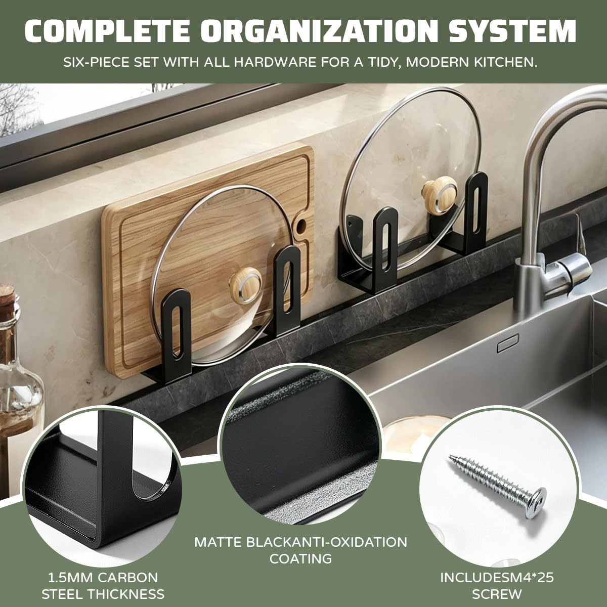 Set da 6 Porta Tagliere sotto Mobile, Supporto Tagliere Metallo Nero Salvaspazio, Multifunzionale Staffe per Utensili da Cucina, Kit Completo con Adesivo Autoadesivo e Viti