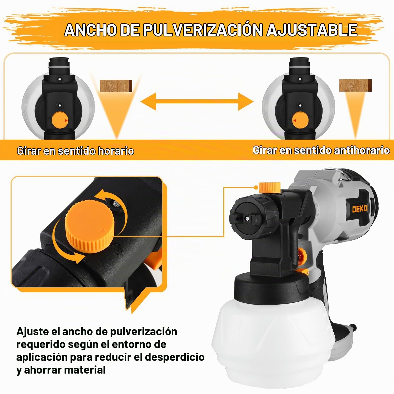 DEKO Pistola de Pintura Eléctrica de 550W, Depósito 1200ml, 4 Boquillas