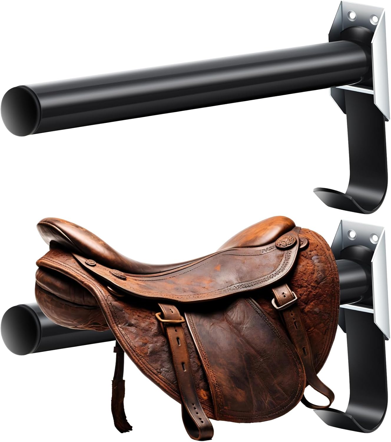 Abbylike 2 Pcs Folding English Saddle Rack Wall Mount Saddle Stand with Bridle Hook Portable Saddle Pad Rack, Fit English Saddle Bar Horse Tack Storage for Dressage Home Horse Blanket Stall Accessory