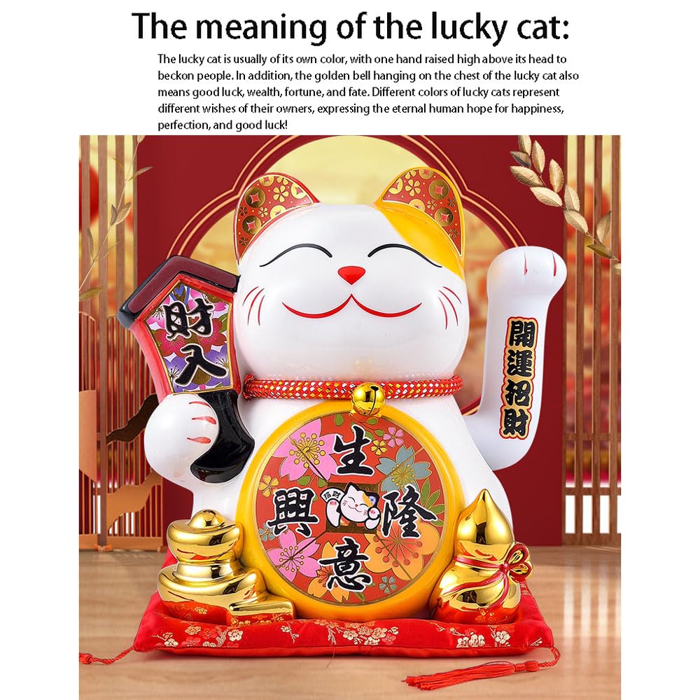 Maneki Neko Chino,Gato de la Fortuna de la Suerte con Brazo Ondulante,Gato de la Suerte de Cerámica,Gato de la Suerte Eléctrico Grande,para Tiendas,Restaurantes,el Negocio Está en Auge