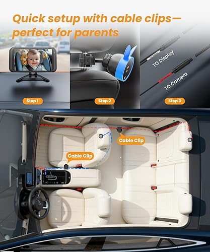 Miniatura 5 de Babyvue BV2 - Cámara de coche USB para bebé cámara de asiento de automóvil de 4.5 pulgadas con vista de espejo transparente de 1080P, fácil