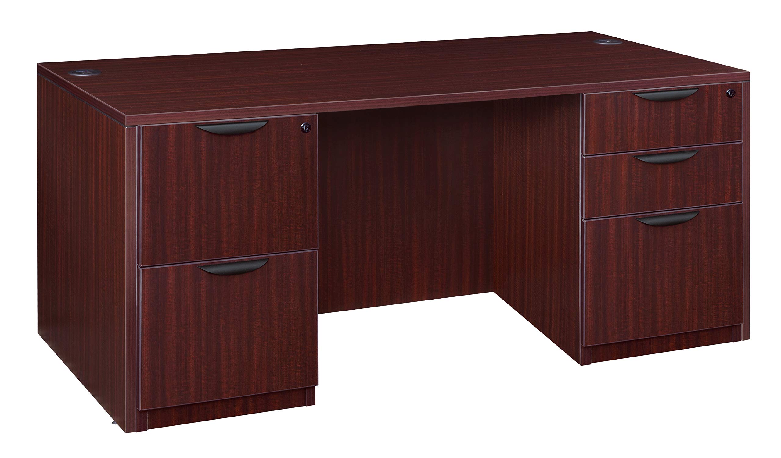 Regency Legacy 71 x 35 Inch Office Desk with Double Full Pedestal, Durable Mahogany Laminate, Scratch-Resistant Surface, Spacious Workspace for Home,