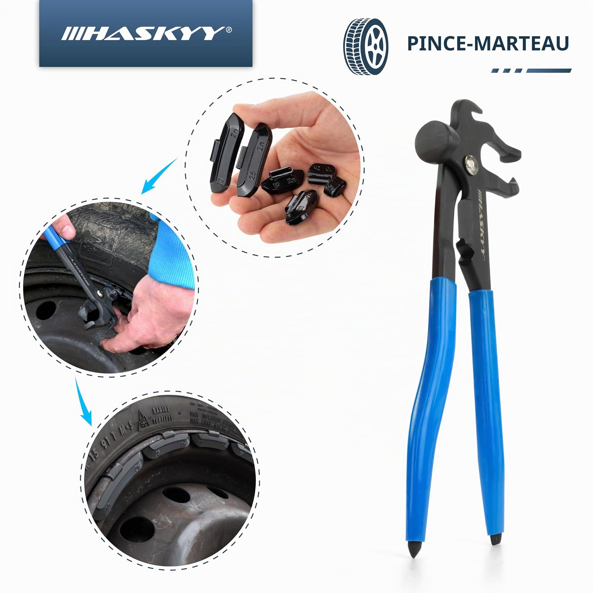 HASKYY 3kg Graisse de Montage pour Pneus Montagewax Noir + Tournevis de Vanne Extracteur de Soupape + Profi Auswuchtzange pour Adhésif- et Poids Poids Sisa Craie" Bold"