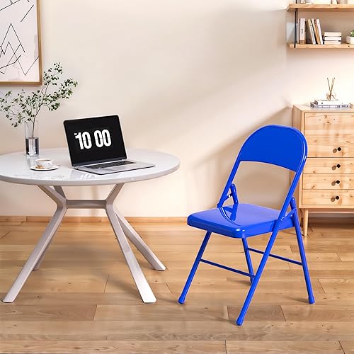 Miniatura 2 de VECELO Sillas plegables con marco de metal, asiento de acero con triple soporte para oficina en casa, ahorro de espacio sin montaje, capacidad de