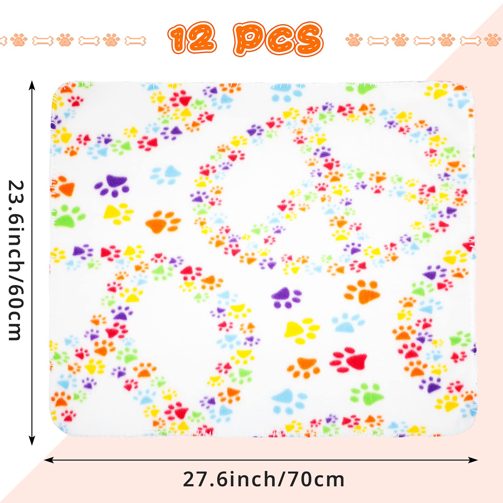 Lot de 12 couvertures pour chien en tissu polaire avec imprimé de pattes - Doux et lavable - Pour chaton, chiot et autres petits animaux - Style assorti