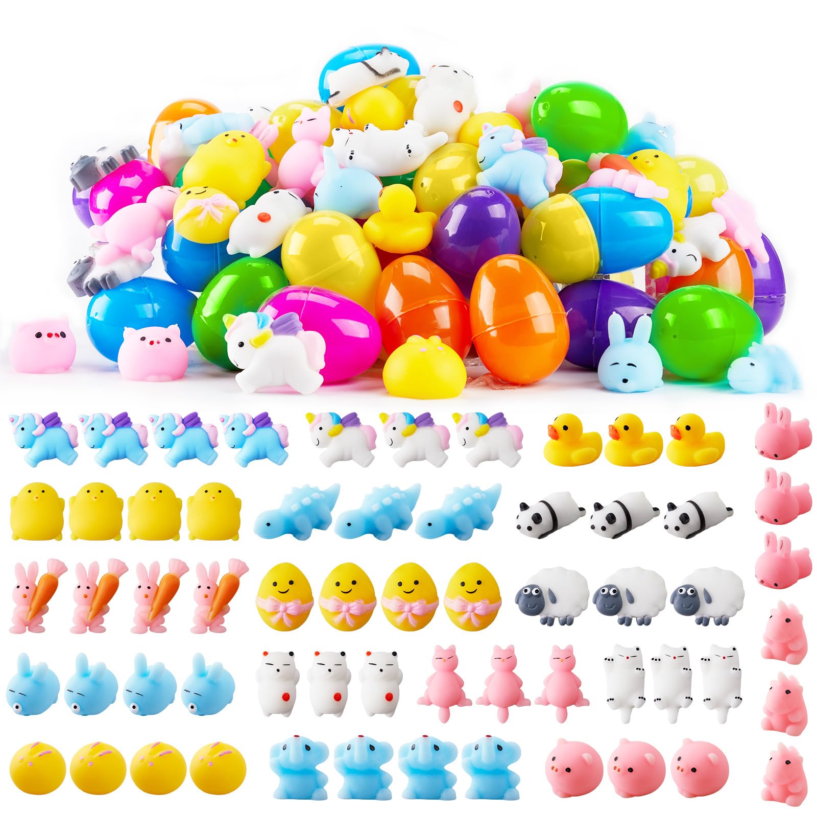Minetom 60 Pcs Prefilled Easter Eggs with Assorted Toys,Plastic Easter Basket Stuffers,Easter Party Favor,Easter Gifts for kids
