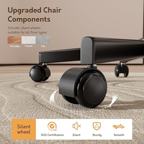 Miniatura 8 de Silla de escritorio sin brazos de cuero marrón, cojín ergonómico suave, altura ajustable, balanceo, oficina en casa