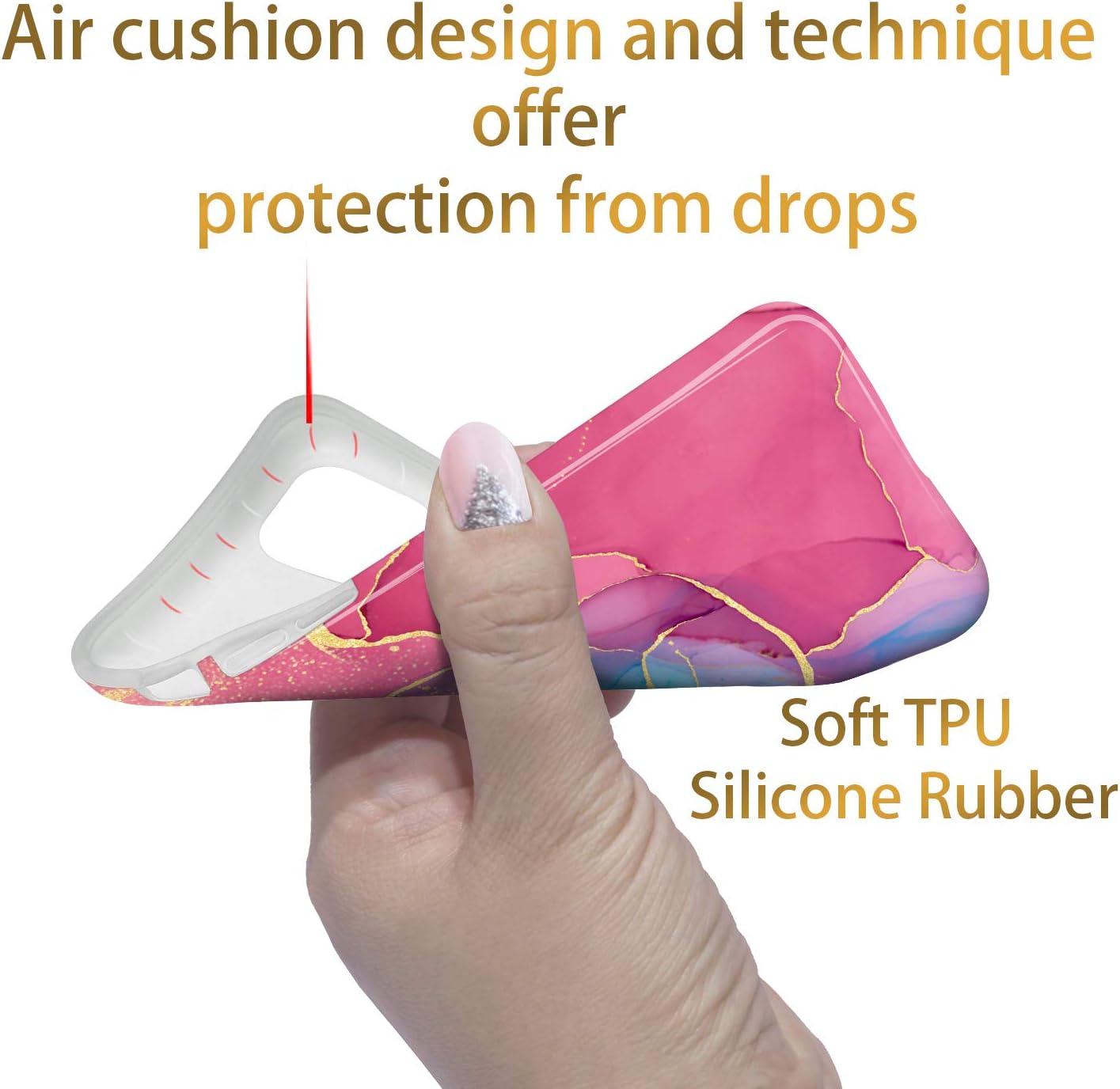 SUGUAN 6.1 inches Apple iPhone 11 Phone Cases, Gold Glitter Shiny Marble Design Soft TPU Protective Cover (Rose Red)