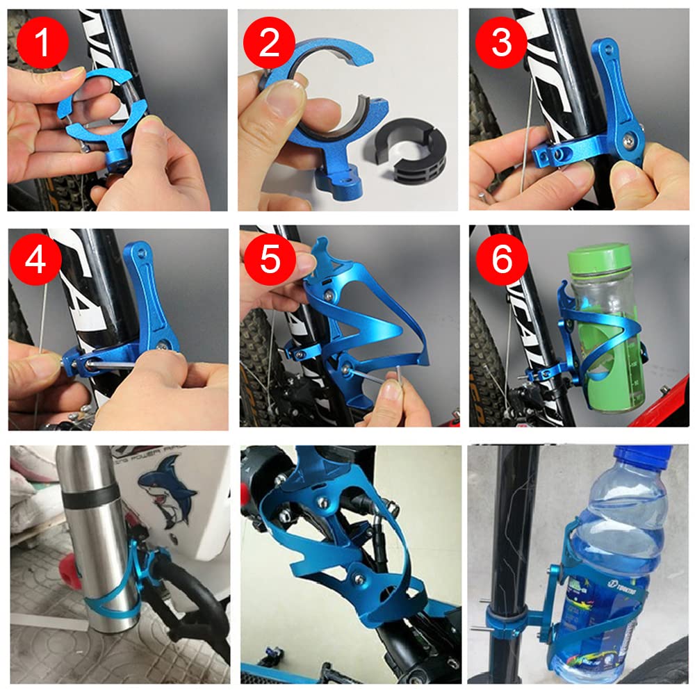 2 Portaborraccia Per Bicicletta In Lega Di Alluminio, Montaggio Facile, Per Bottiglie Standard - Rosso E Blu - 7