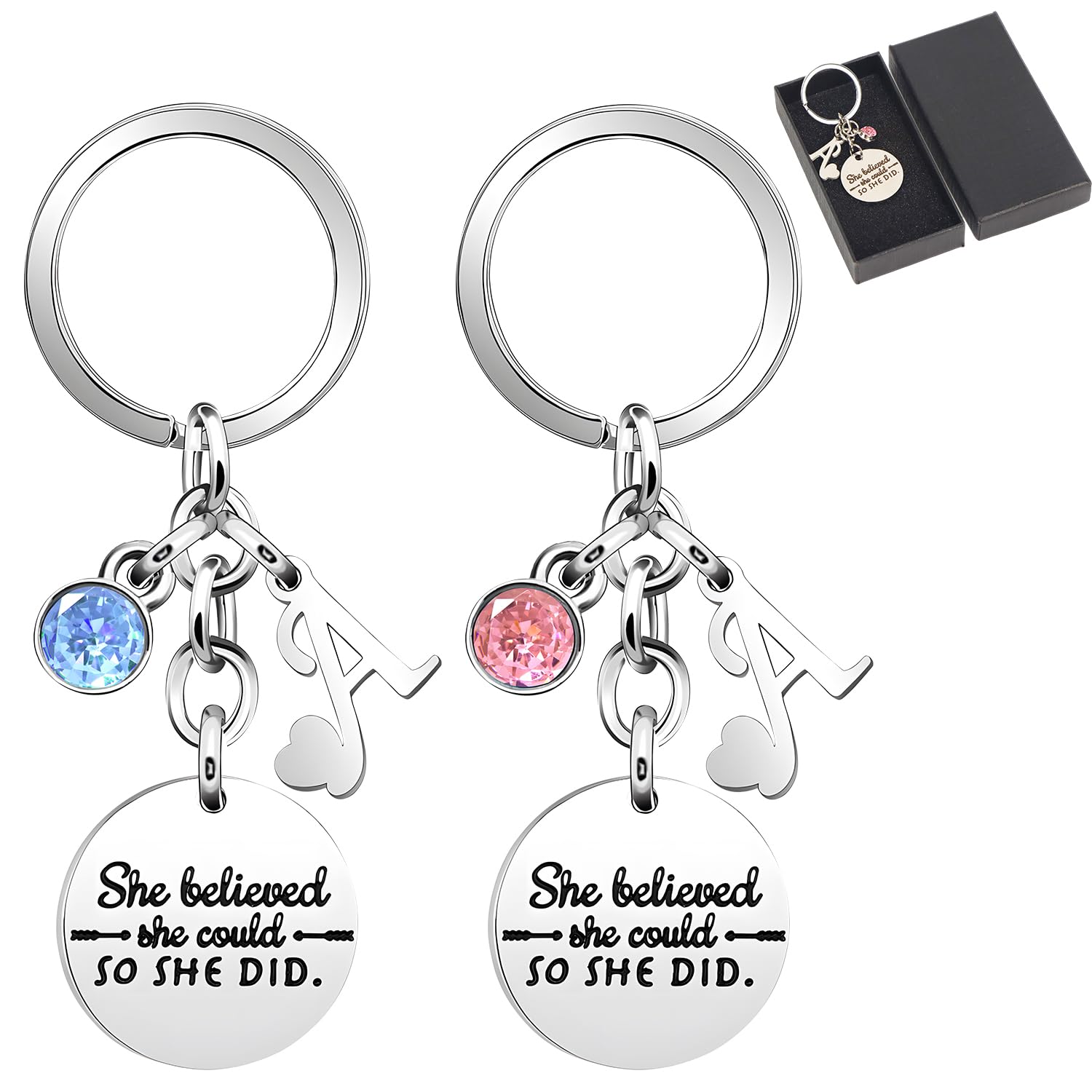 OWill 2 Pcs Key Chains Key Rings Inspirational Gifts for Women, Keychain She Believe She Could So She Did Encourage Quote Keyrings Gift for Women Girls BFF Best Friends Daughter Sisters(A)